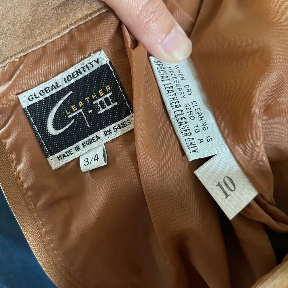 Vintage 90s Global Identity Leather London Tan Brown‎ Suede Mini Skirt Size 3/4 - Picture 7 of 9